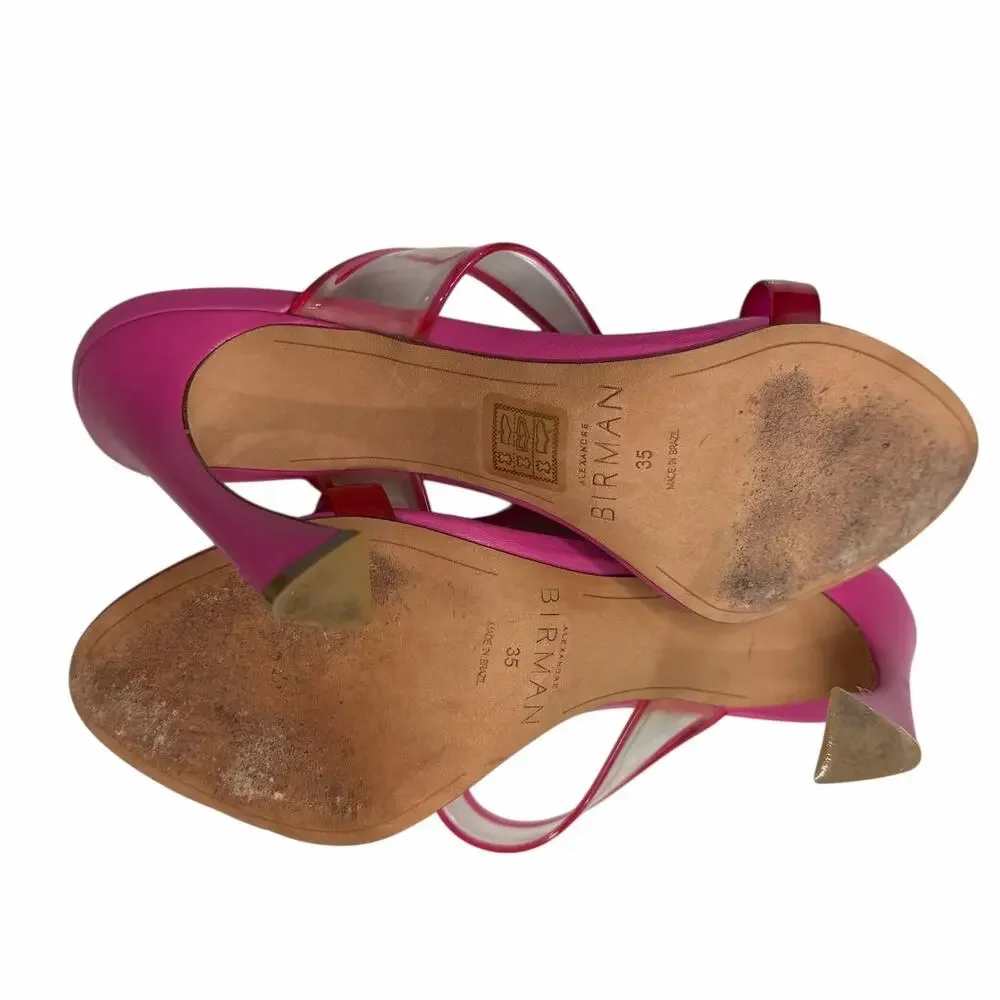 Alexandre Birman Joanna Sandal‎ Womens 5 Pink Leather PVC Mules Barbiecore Chic
